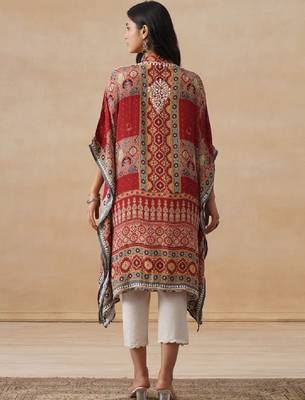 Women rust printed crepe kaftan kurta 2