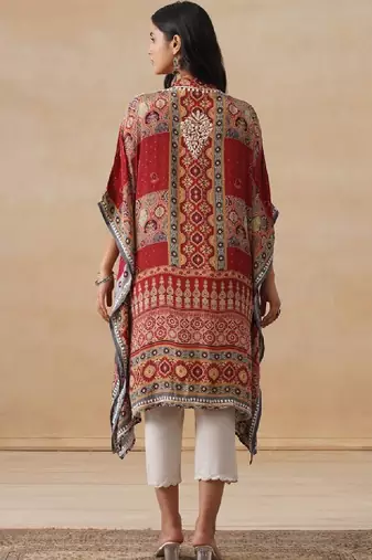 Women rust printed crepe kaftan kurta