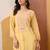 Modal chikankari kurta with blush pink and green embroidery - lemon yellow