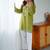 Women green floral embroidered cotton kurta