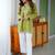 Women green floral embroidered cotton kurta