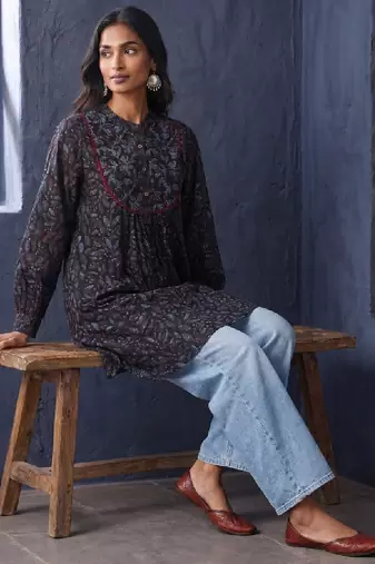 Ajrakh printed pure cotton kurta
