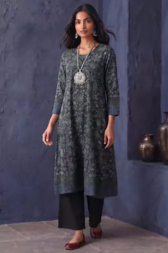 Ajrakh indie floral printed kurta