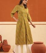 Printed pure cotton mandarin collar calf length a-line cotton kurta