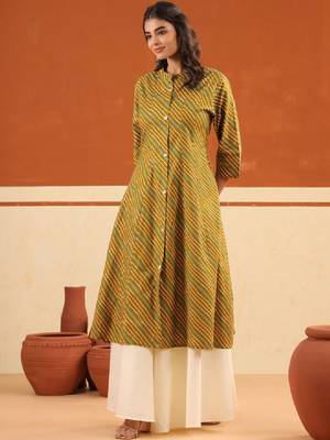 Printed pure cotton mandarin collar calf length a-line cotton kurta 2