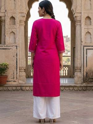 Embroidered v-neck calf length straight kurtas 1