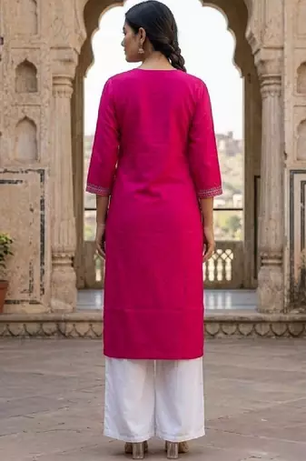 Embroidered v-neck calf length straight kurtas