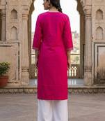 Embroidered v-neck calf length straight kurtas