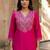 Embroidered v-neck calf length straight kurtas