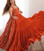 Women embellished thread work georgette anarkali kurta