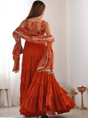 Women embellished thread work georgette anarkali kurta 2