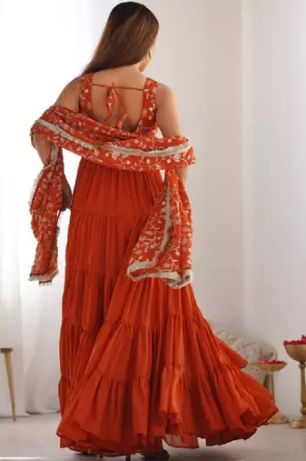 Women embellished thread work georgette anarkali kurta