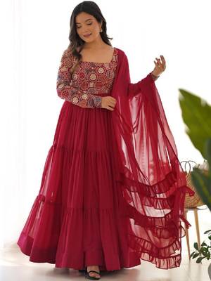 Women ethnic motifs embroidered thread work georgette anarkali kurta 1