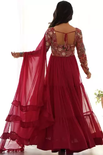 Women ethnic motifs embroidered thread work georgette anarkali kurta