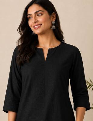 Women black pure cotton solid straight kurta 1