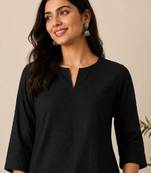Women black pure cotton solid straight kurta