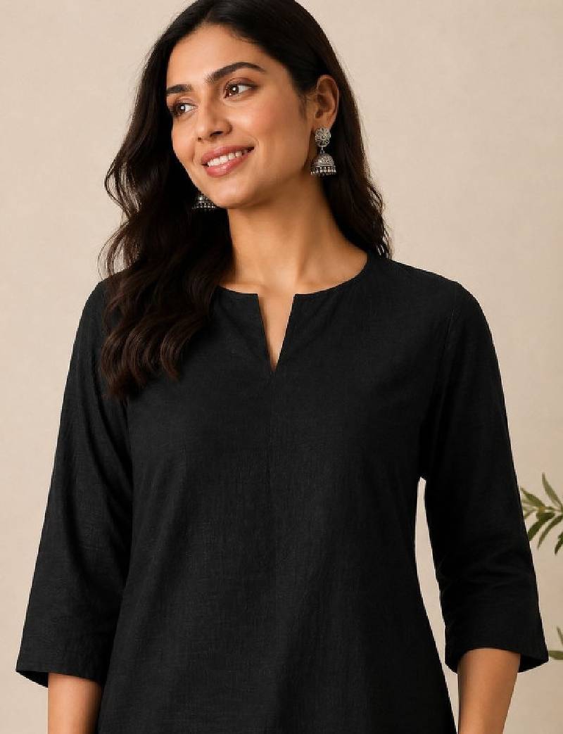 Women black pure cotton solid straight kurta