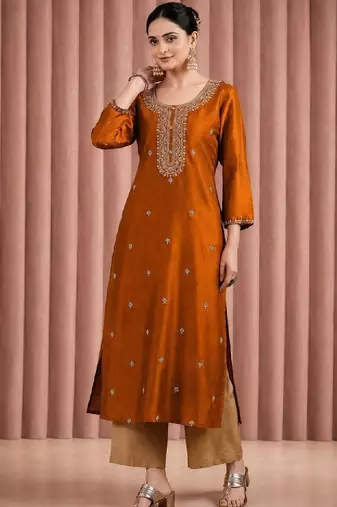 Women ethnic motifs embroidered thread work kurta