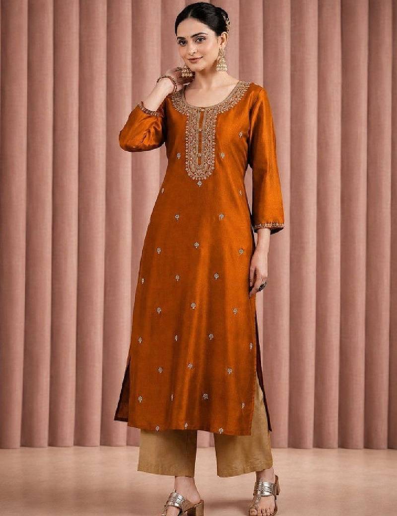 Women ethnic motifs embroidered thread work kurta