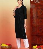 Women embroidered chikankari liva blend kurta