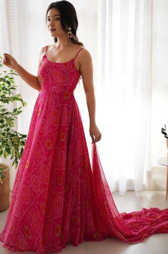 Women bandhani printed indie prints anarkali kurta