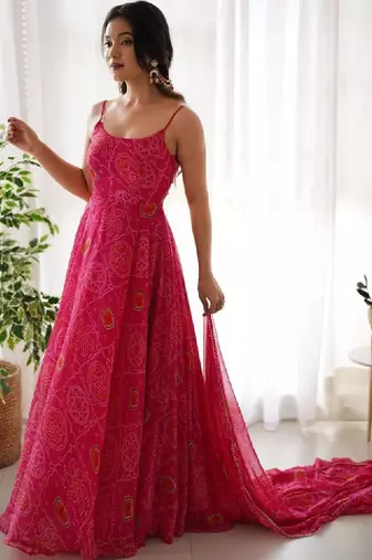 Women bandhani printed indie prints anarkali kurta