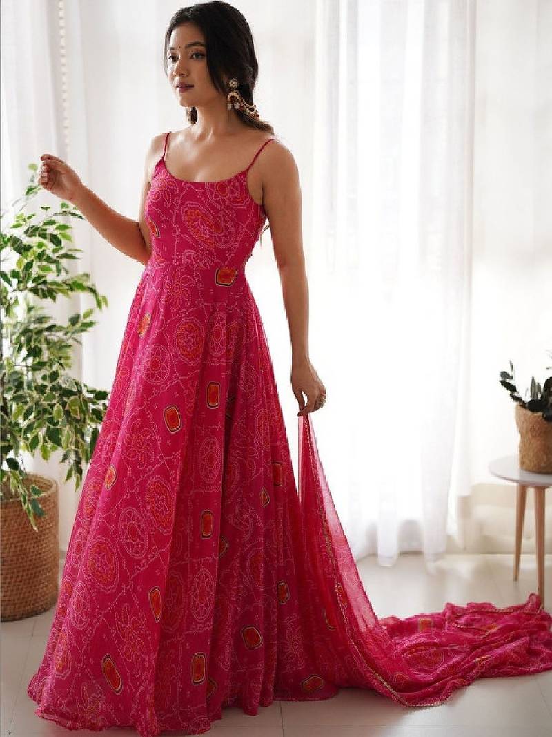 Women bandhani printed indie prints anarkali kurta