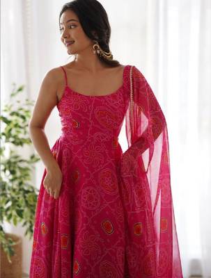 Women bandhani printed indie prints anarkali kurta 2