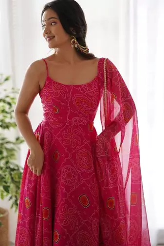 Women bandhani printed indie prints anarkali kurta
