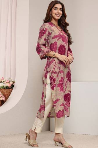 Maroon floral printed straight kurta