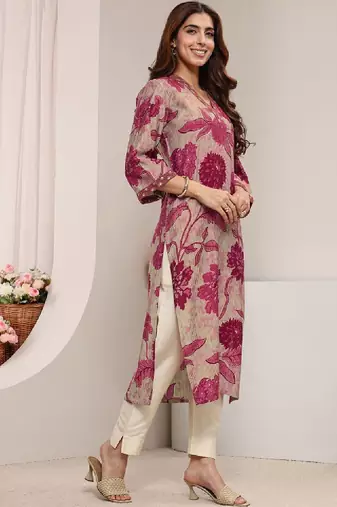 Maroon floral printed straight kurta