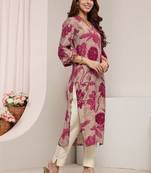 Maroon floral printed straight kurta