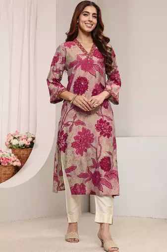 Maroon floral printed straight kurta