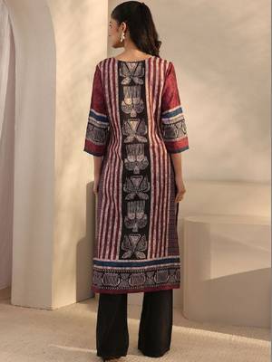 Women maroon striped printed straight kurta 3