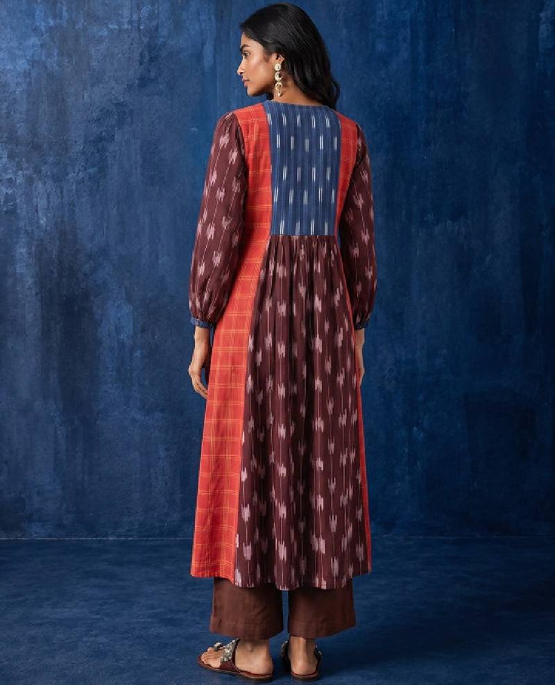 Ikat geometric printed a-line kurta