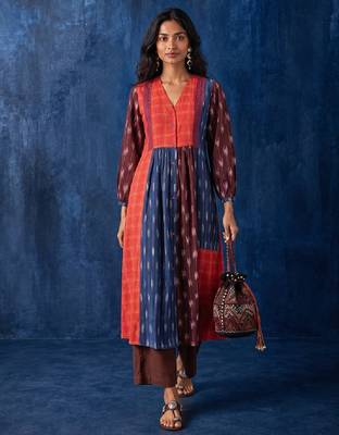 Ikat geometric printed a-line kurta 2