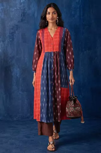 Ikat geometric printed a-line kurta