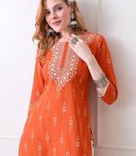 Women ethnic motifs embroidered thread work kurta
