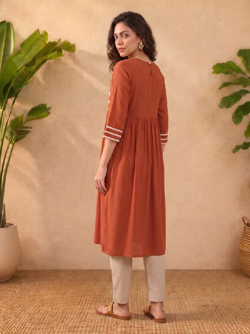 Floral embroidered a-line kurta