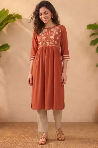 Floral embroidered a-line kurta