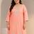 Plus size peach floral embroidered silk blend straight kurta