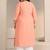 Plus size peach floral embroidered silk blend straight kurta