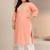 Plus size peach floral embroidered silk blend straight kurta