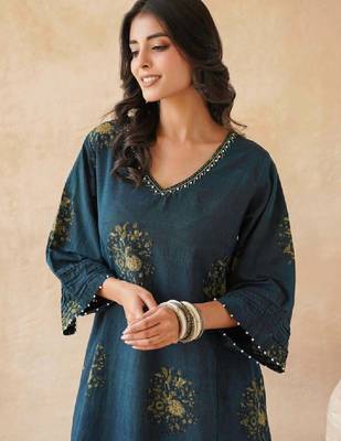 Printed pure cotton a-line kurta 1