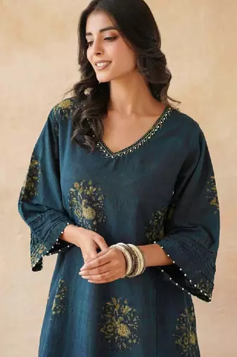 Printed pure cotton a-line kurta