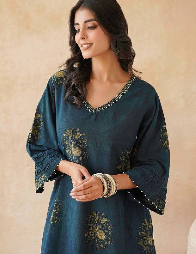 Printed pure cotton a-line kurta
