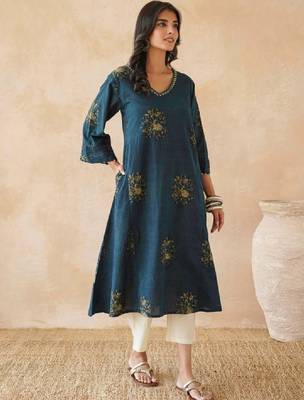Printed pure cotton a-line kurta 3