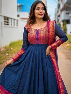 Women ethnic motifs empire chanderi cotton kurta with dupatta 1