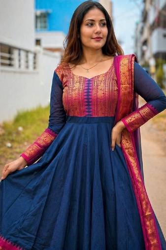 Women ethnic motifs empire chanderi cotton kurta with dupatta