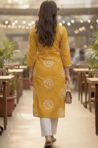 Women ethnic motifs printed thread work kurta